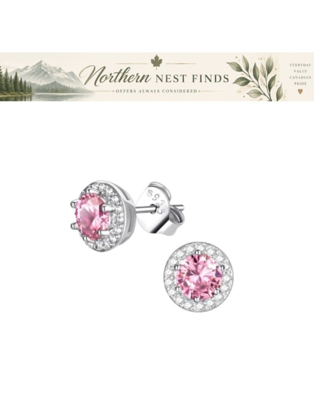 Birthstone Stud Earrings Sterling Silver Posts October Pink Tourmaline